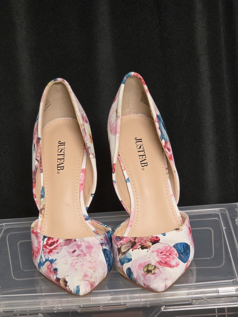 JUSTFAB Floral Pointed-Toe D'Orsay Pumps in Multi Pink